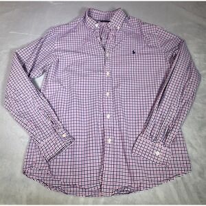 Ralph Lauren Shirt Mens L Large Pink Blue Plaid Checkered Slim Fit Long Sleeve